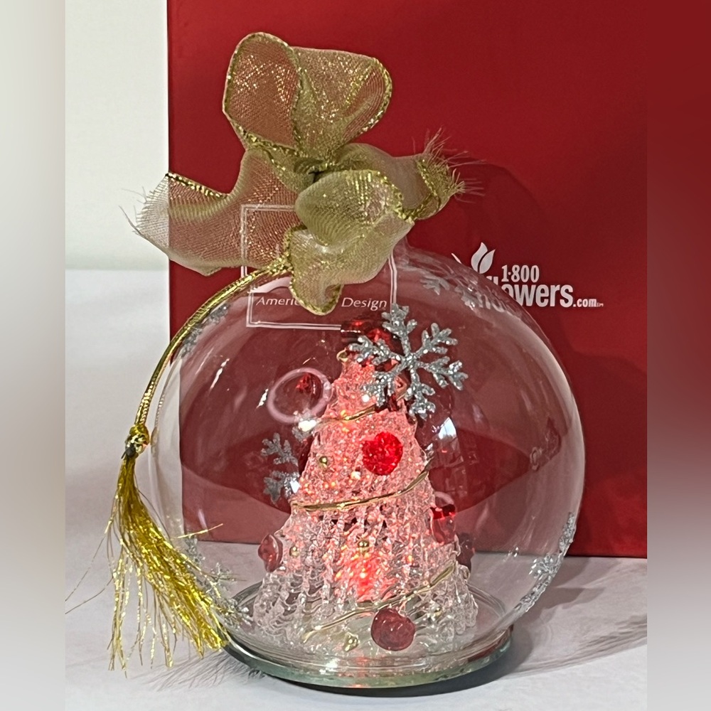 Lenox 1-800 Flowers The Holiday Flower Tree Wonderball Lit Ornament 4.75"‎ Boxed